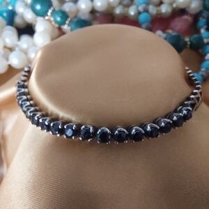 Simulated Black Diamond Sterling Silver Bracelet 7"